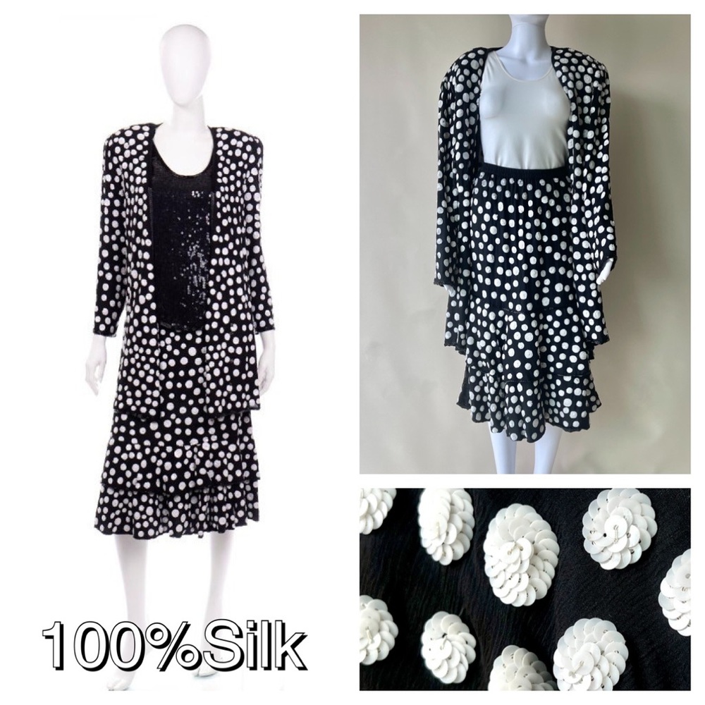 Judith Ann Plus Embroidery Silk Sequin Skirt & Jacket Vintage XXL